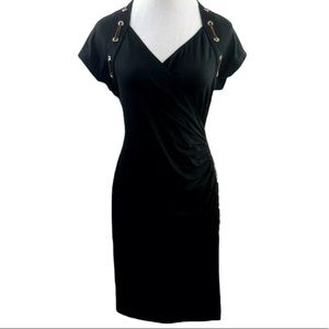 Carmen Marc Valvo leather accent dress